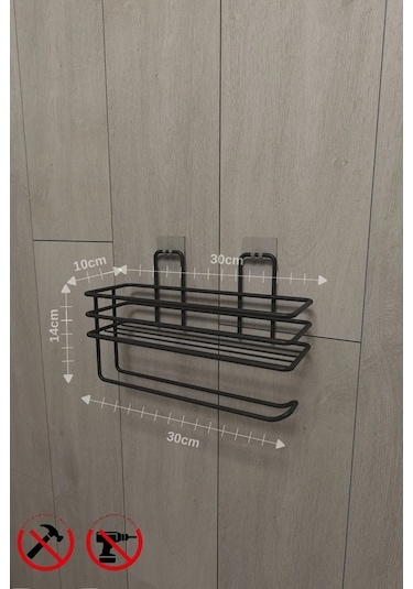 Yapışkanlı Raflı Kağıt Rulo Havluluk Peçetelik Siyah Banyo Mutfak Düzenleyici Raf Çok Renkli