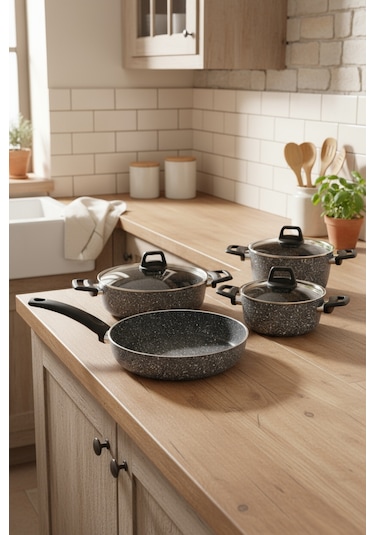 Bernardo Vormi 7 Parça Granit Tencere Seti Gri Gri