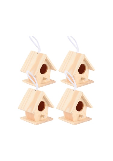 Ximistore9 4 Adet Ağaç Kuş Yuvası, Doğal Platan Ahşap, Bahçe Dekorasyonu, Asma Kordonlu, Güvenli Kuş Barınma