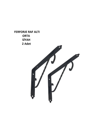 Ferforje Raf Altı, Orta, Siyah, Vidalar Dahil, 2 Adet Siyah
