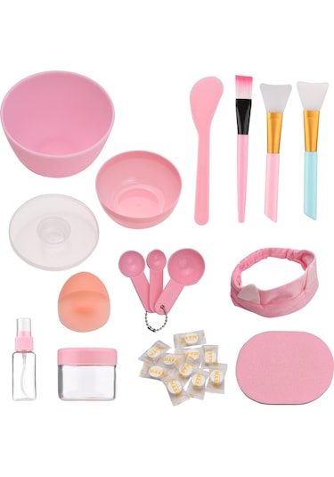 Qingmipy Pembe Dıy Maske Seti: 24 Parça Silikon Fırça, Karıştırma Kabı Ve Sıkıştırılmış Maskeler İle Cilt Bakımı