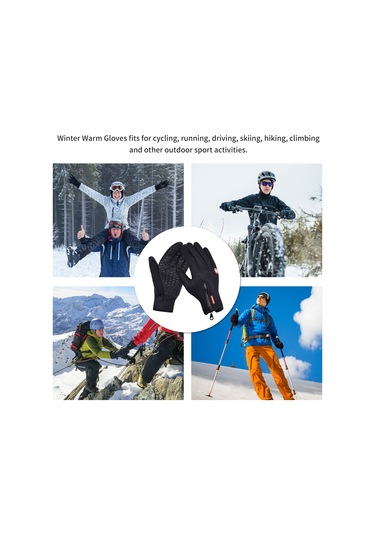 Ranyeek Kışın Sıcak Tutan Dokunmatik Ekran Eldiveni, Motosiklet Ve Kayak İçin Su Geçirmez Pu Fermuarlı, Erkek Ve Kadın İçin. Siyah