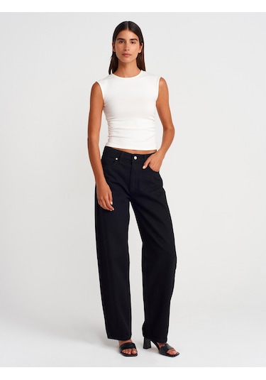 Dilvin 21054 Büzgülü Basic T-shirt-ekru Ekru