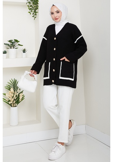 İlge Düğmeli Triko Hırka 1597 - Siyah Siyah