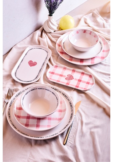 Hearts 8 Parça 2 Kişilik Yemek Takımı Cokrenklı Desenli