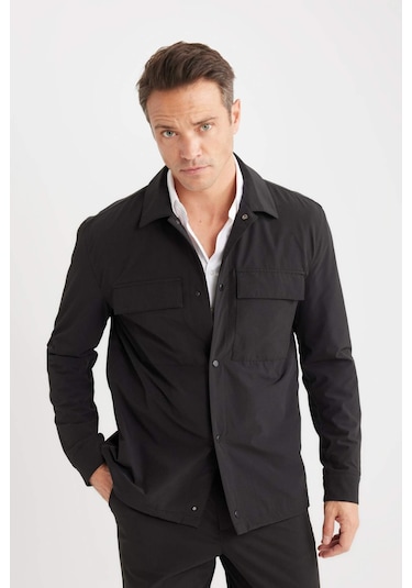 DeFacto Regular Fit Polo Yaka Çıtçıt Kapamalı Cepli Teknik Gömlek Ceket B7396AX25SPBK27 DeFacto Regular Fit Polo Yaka Çıtçıt Kapamalı Cepli Teknik Gömlek Ceket B7396AX25SPBK27