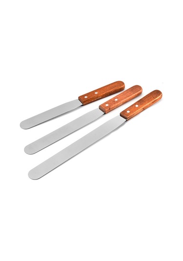 Borox Tahta Saplı Spatül Seti Bıçaklı Paslanmaz Spatula 3lü Set