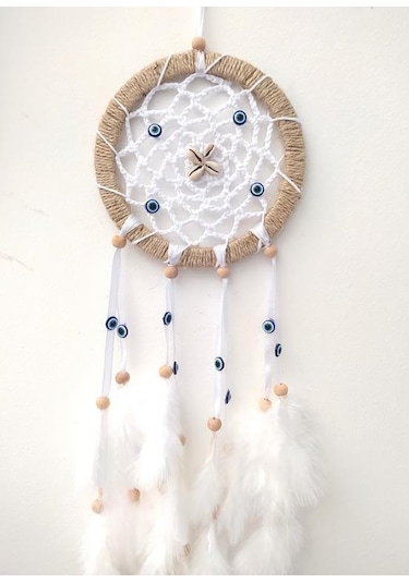 Nazar Boncuklu Düş Kapanı Dreamcatcher Kuş Tüyü Duvar Süsü Ev Dek