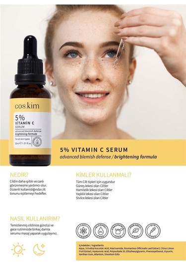 %5 C Vitamini Serum 30 Ml %2 Niacinamide, Leke Karşıtı, Aydınlatıcı, Ton Eşitleyici