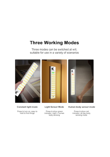 Dianziye Usb Şarjlı Led Dolap Lambası - 3 Renk Ayarlanabilir, Döner Anahtar, 64 Sarı+64 Beyaz Işık, Alüminyum Substrat Beyaz