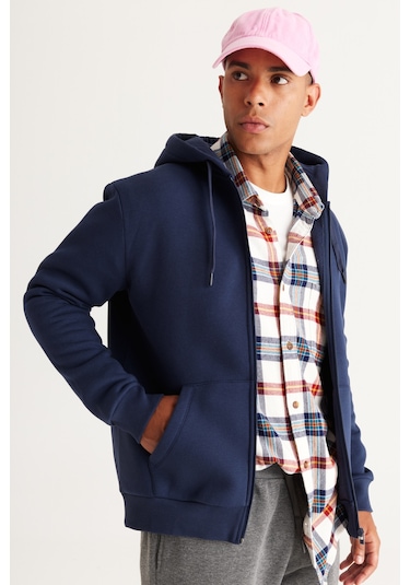 AC&Co / Altınyıldız Classics Erkek Standart Fit Normal Kesim Kapüşonlu Fermuarlı  Sweatshirt - Lacivert