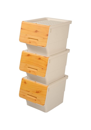 Motek MT05B Freebox 33 Litre Bambu Desen Tekerlekli 3*33 Lt 3'lü Beyaz - Şeffaf