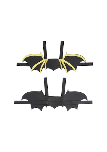 Pazly Köpek Cadılar Bayramı Kostümü - Yarasa Kanatlı Harni, Çanlı Baskılı Evcil Hayvan Kostümü Açık Mavi