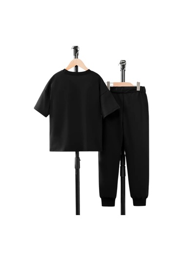 Çocuk Papatya Kelebek Baskılı Eşofman Takımı Siyah