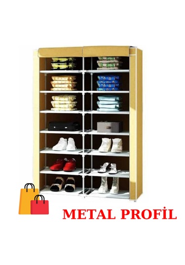 Beyazpazar Metal Profil 2 Bölmeli 14 Raflı Yeni Bez Dolap Bej