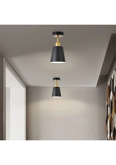 Fastbuy Modern Minimalist Siyah Ve Altın Detaylı Yarı Flush Mount Tavan Armatürü Karartılabilir 2 Adet Siyah Siyah