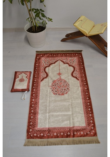 Çantalı Fermuarlı Mihrap Desenli Seccade Kırmızı