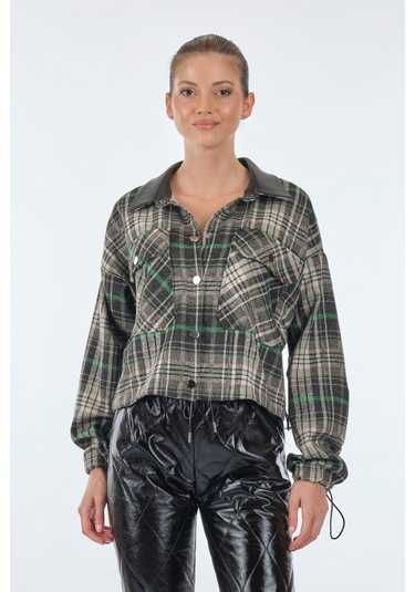 Unique Mode Düz Yaka Kareli Uzun Kollu Siyah Kadın Gömlek Uw23380 001