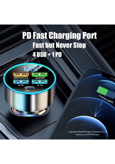5 Port Usb C Araç Şarj Adaptörü Pd 150w Süper Hızlı Şarj 150w Araç Şarj Cihazı