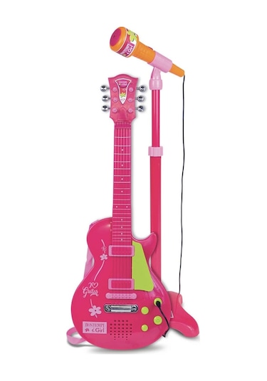 Elektronik Ayaklı Mikrofonlu Pembe Gitar