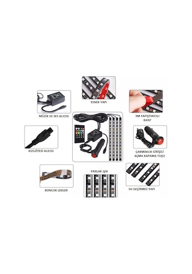 4Parçalı Uzaktan Kumanda Bluetooth Kontrollü Atmosfer Işık LEDi