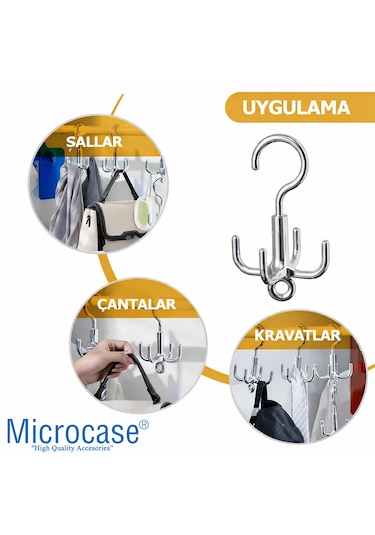 Microcase Çok Amaçlı Döner Başlıklı Metal Elbise Kravat Eşarp Askılığı 3 Adet Al5448 Gümüş