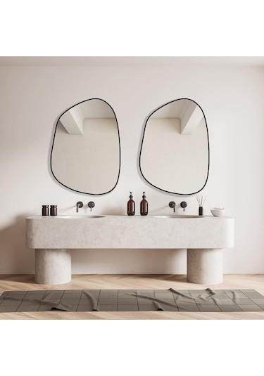 Asimetrik Ayna 75x55 Cm Konsol Aynası, Dresuar Aynası, Duvar Aynası, 1.kalite Şişecam Ayna 75 X 55 Siyah