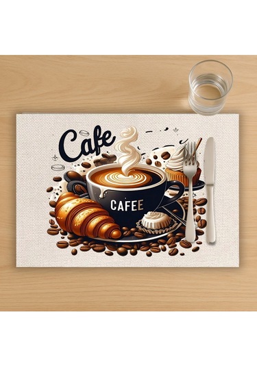 Cafe Love Tasarımlı Amerikan Servis, Tabak Altlığı & Şık Masa Dekoru, Ev Hediyesi, 2 Adet Krem