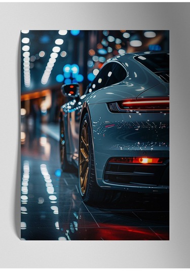 Metal Baskı Parlak Araba Duvar Tablosu - Porsche Sanatsal