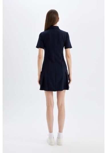 Defacto Polo Yaka Basic Düz Kısa Kollu Pileli Mini Elbise D4203AX24AUNV245