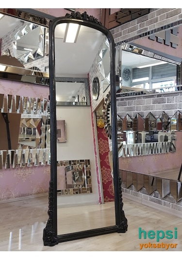 Matmazel Model Siyah Renk Ayaklı Varaklı Boy Aynası