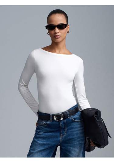 Dilvin 32549 Kayık Yaka Bodysuit-ekru Ekru
