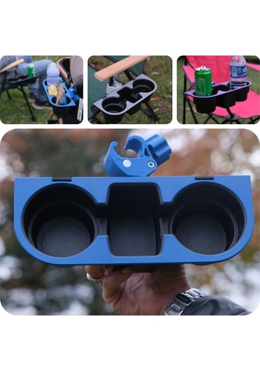 Hr Plast Kamp Sandalye Bardaklık İçecek Telefon Tutucu Aparat Mavi