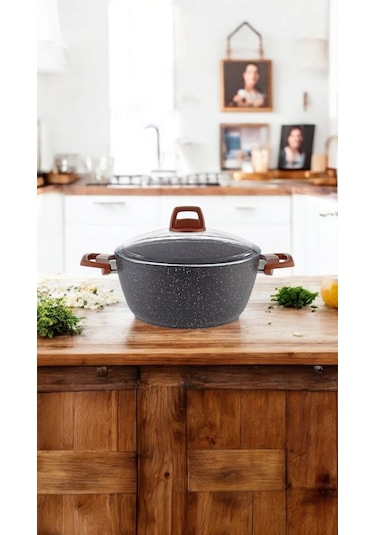 Gümüşer Yanmaz Yapışmaz 28 Cm Granit Derin Tencere Bej