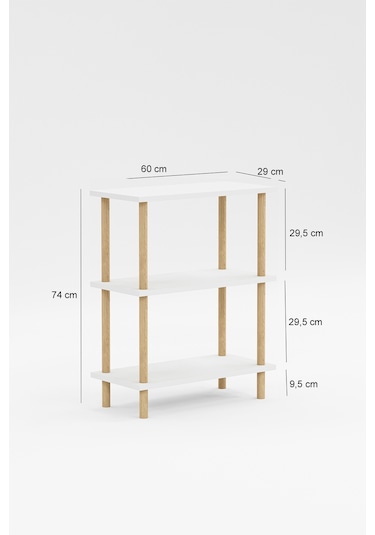 Dekoratif 3 Raflı Ahşap Ayaklı Kitaplık Yan Sehpa Beyaz