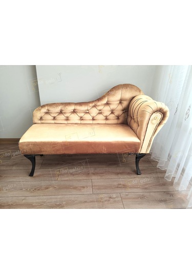 Ters Kol Dekoratif Bihter Koltuk Josefin Puf 130 Cm Siyah Ayak Sarı