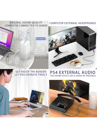 Usb - 3,5 Mm Ses Jakı Adaptörü Usb - Aux Ses Jakı Harici Stereo Ses Kartı Kulaklıklar, Hoparlörler, Ps4, Ps5, Pc, Dizüstü Bilgisayarlar, Masaüstü Bilgisayarlar İçin