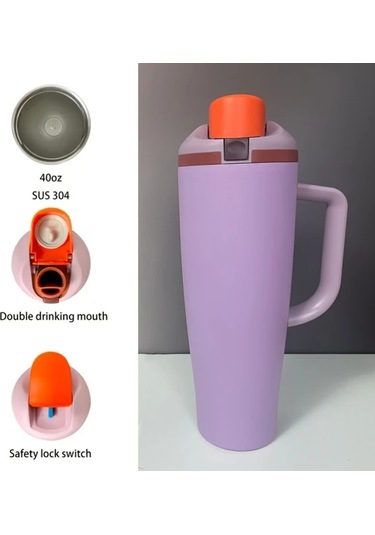 Brightnova Orange 40oz Vakum Paslanmaz Çelik Termos Tutacaklı Bpa-free Sızdırmaz Anti-kaygı 07 Beyaz