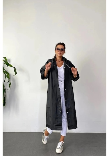 Unisex Siyah Su Rüzgar Geçirmez Yağmurluk Siyah