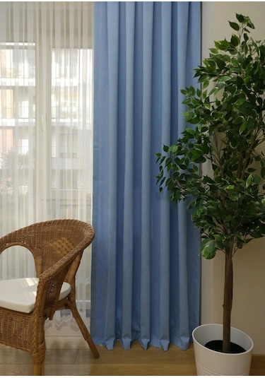 Evdepo Home Deniz Soft Pileli Fon Perde Mavi