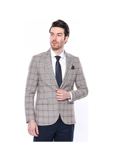 Wessi Ekose Slim Fit Bej Erkek Ceket - Wessi Bej
