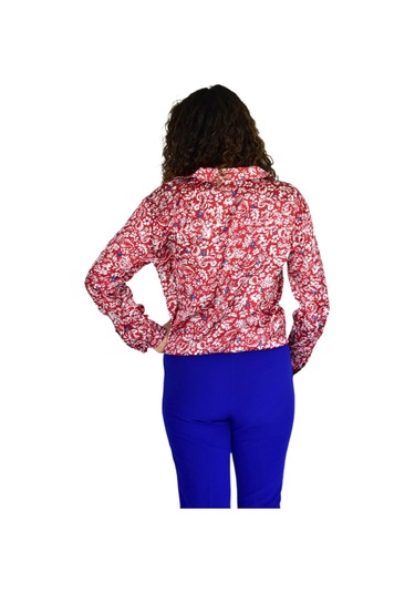 Kadın Saten Baskıkılı Desen Uzun Kol Gömlek Bgl-st04214 Kırmızı