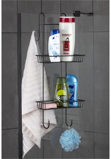 Eva Metal Tasarim Duşakabin Şampuanlık Banyo Askısı Rafı Siyah