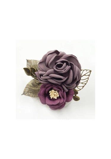 Homyl Kore Tarzı Gül Çiçek Şal Broş Pin Damat Gelin Korsaj Minyatür Kahverengi Çok Renkli