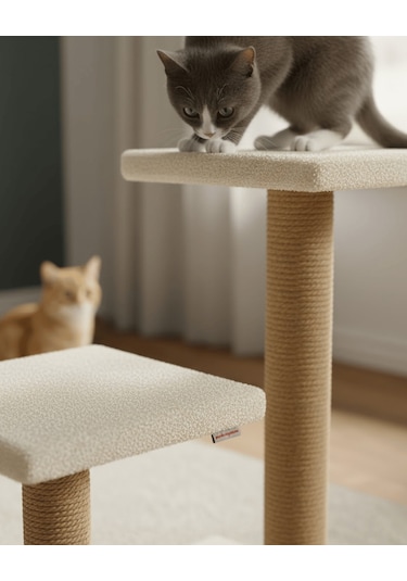 Reyo Pet Çift Stepli Kedi Tırmalama Beyaz