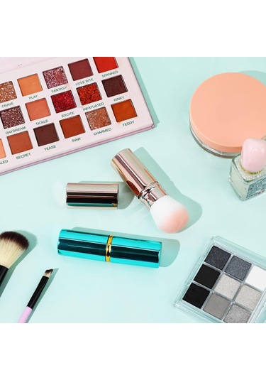 Geri Çekilebilir Fondöten Fırçası, 2'li Paket Seyahat Allık Fırçası Kabuki Fırçası, Allık, Bronzlaştırıcı, Parlatıcı Ve Aydınlatıcı İçin Kapaklı Taşınabilir Pudra Fondöten Fırçası Flawless Pudra Kozmetikler Mavi Ve Pembe