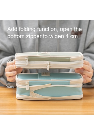 Angoo Macaron Çift Katmanlı Geri Çekilebilir Büyük Kapasiteli Kalem Kutusu Kırtasiye Kutusu Yeşil