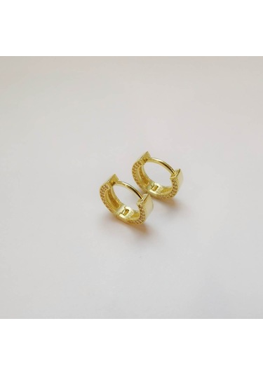 Etrafı Zirkon Taşlı Bayan Halka Küpe Gold