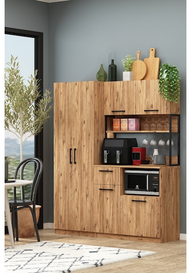 Ervin Kahve Köşesi 4 Raflı Airfry Kiler Dolabı Çok Amaçlı Atlantik Çam Atlantik Çam