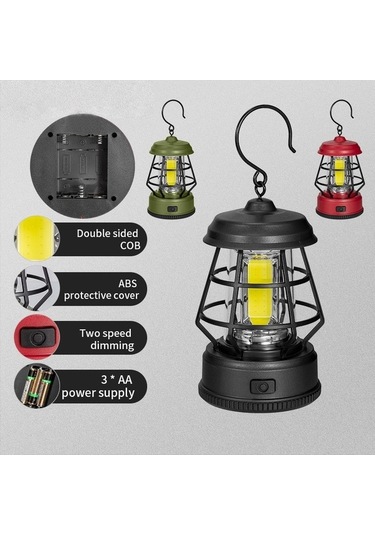 Dancemonkey Vintage Taşınabilir Kamp Lambası, Çadır Işık Feneri, Akülü Açık Hava 001 Ks Altın